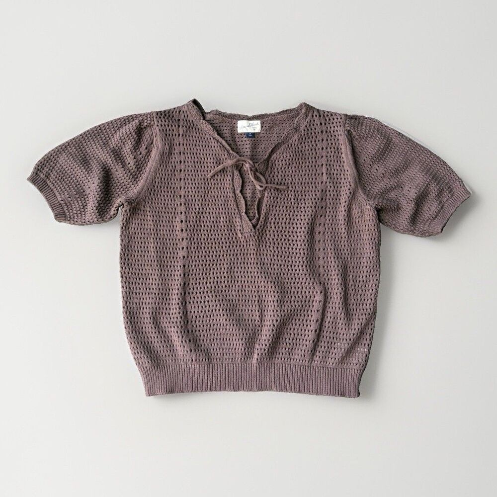 Universal Thread Sweater Womens Medium M Brown Open Crochet Knit Short Sleeve